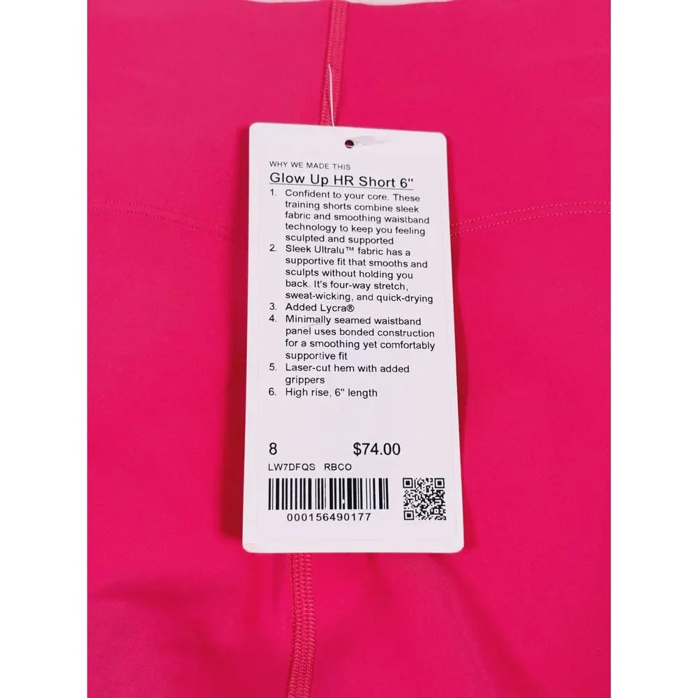 NWT Lululemon Glow Up High Rise Biker Shorts Compression Size 8 Pink Raspberry